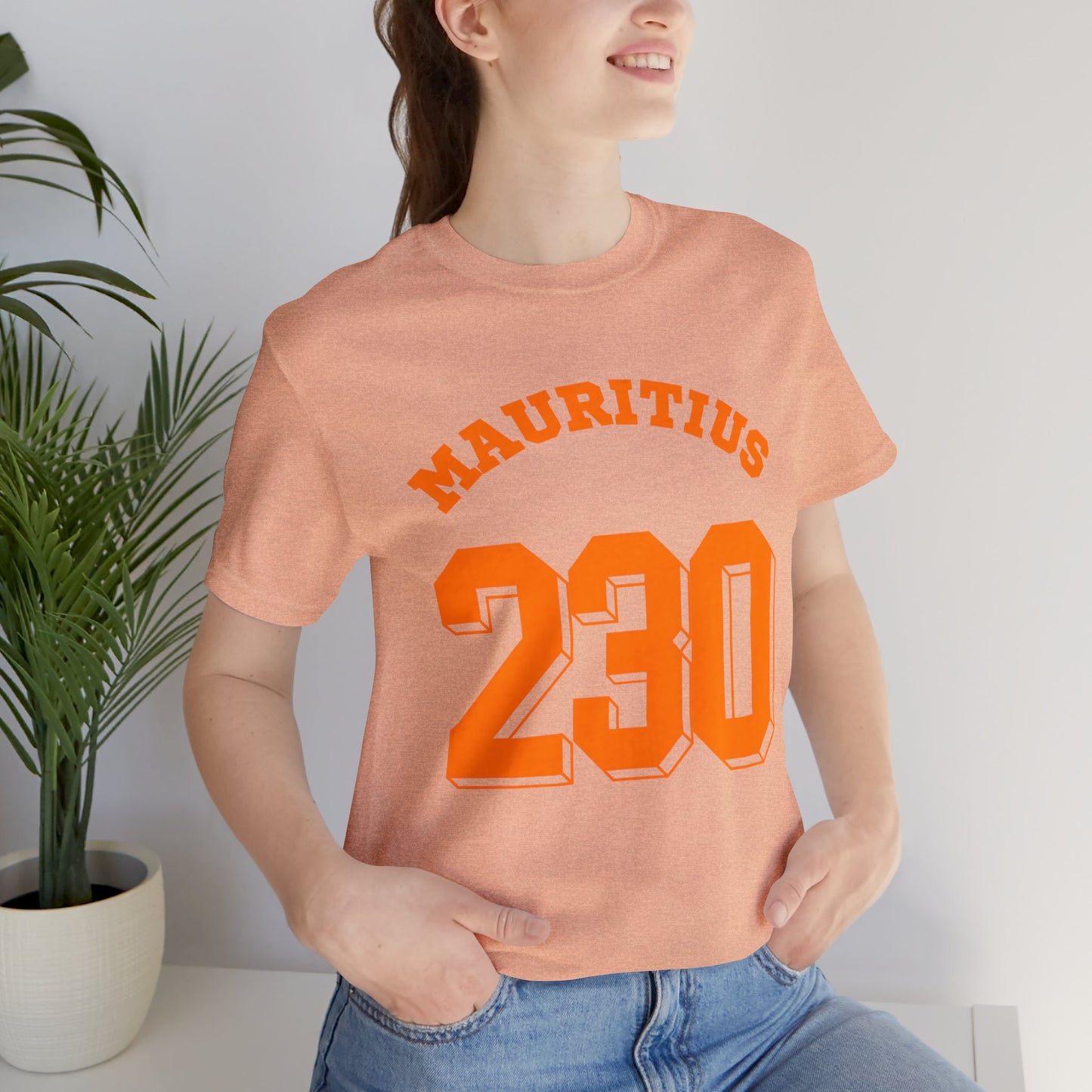 "MAURITIUS T-SHIRT: 'Mauritius 230' in Bold Orange 🌍🧡 - Unisex Women & Men Jersey Short Sleeve Tee