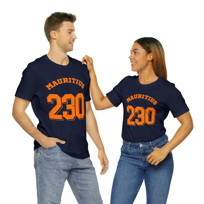 "MAURITIUS T-SHIRT: 'Mauritius 230' in Bold Orange 🌍🧡 - Unisex Women & Men Jersey Short Sleeve Tee