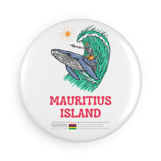 MAURITIUS BUTTON MAGNET: Surf The Whale Ocean Odyssey 🏄‍♂️🐋🤍 - White Round (1 & 10 pcs)