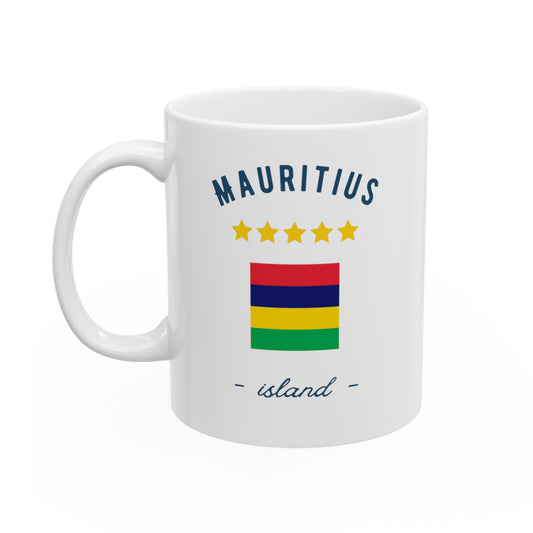 MAURITIUS MUG - Five-Star Mauritius Island Flag Pride 🌟🇲🇺  - Ceramic White Mug 11oz