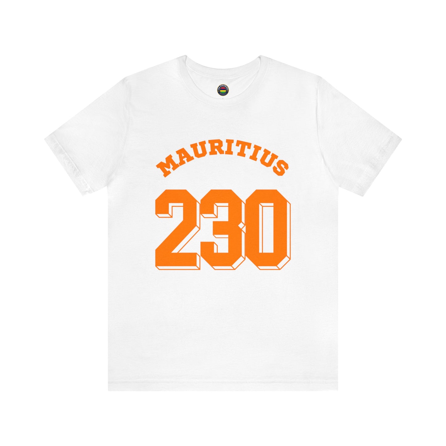 "MAURITIUS T-SHIRT: 'Mauritius 230' in Bold Orange 🌍🧡 - Unisex Women & Men Jersey Short Sleeve Tee