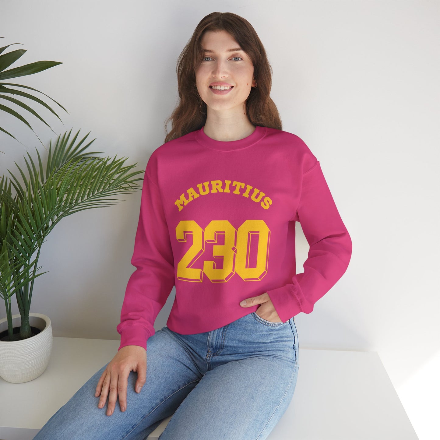 MAURITIUS SWEATSHIRT: 'Mauritius 230' in Sun-Kissed Yellow ☀️📞 - Unisex Heavy Blend™ Crewneck Sweatshirt