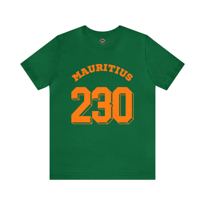 "MAURITIUS T-SHIRT: 'Mauritius 230' in Bold Orange 🌍🧡 - Unisex Women & Men Jersey Short Sleeve Tee