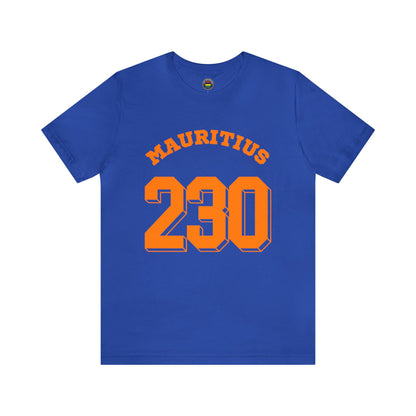 "MAURITIUS T-SHIRT: 'Mauritius 230' in Bold Orange 🌍🧡 - Unisex Women & Men Jersey Short Sleeve Tee