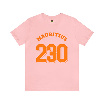 "MAURITIUS T-SHIRT: 'Mauritius 230' in Bold Orange 🌍🧡 - Unisex Women & Men Jersey Short Sleeve Tee