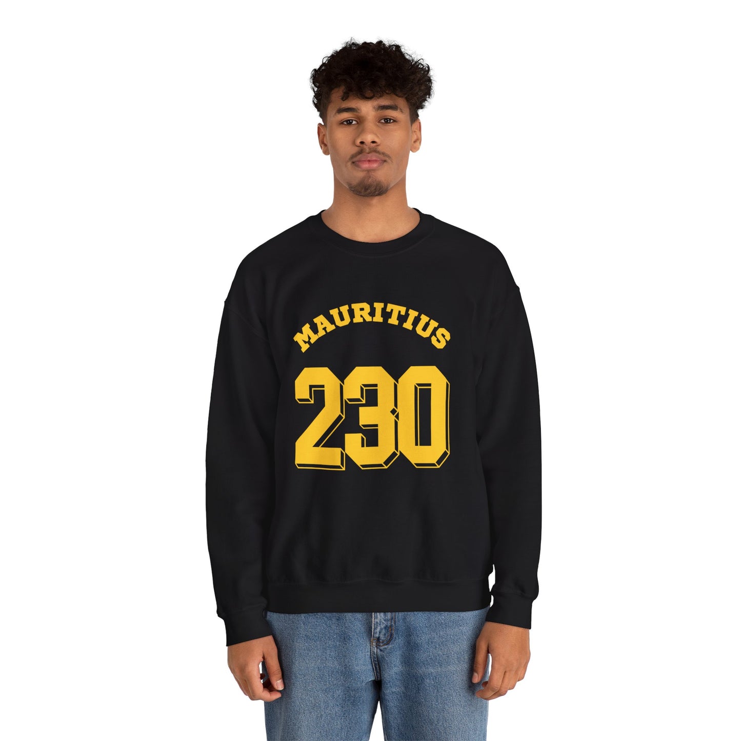 MAURITIUS SWEATSHIRT: 'Mauritius 230' in Sun-Kissed Yellow ☀️📞 - Unisex Heavy Blend™ Crewneck Sweatshirt