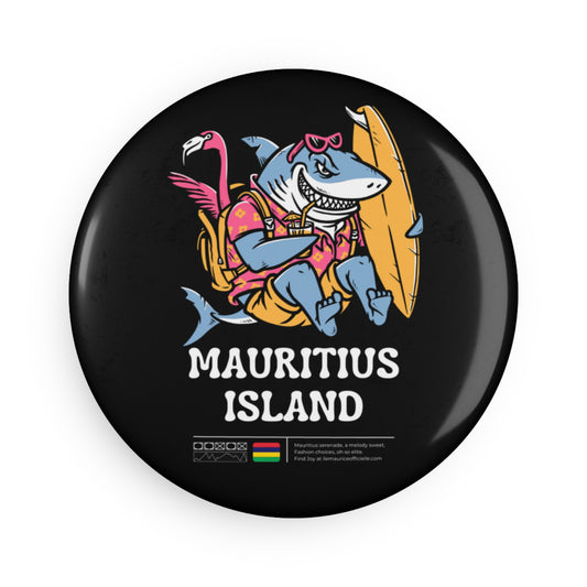 MAURITIUS BUTTON MAGNET: Shark Paradise 🦈🦩🏝️🖤 - Black Round (1 & 10 pcs)