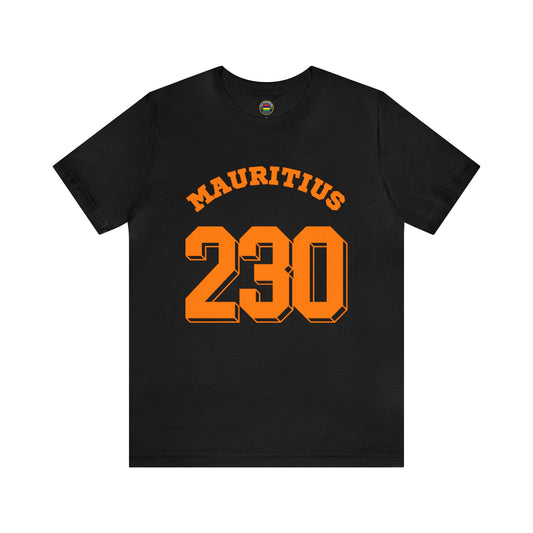 "MAURITIUS T-SHIRT: 'Mauritius 230' in Bold Orange 🌍🧡 - Unisex Women & Men Jersey Short Sleeve Tee