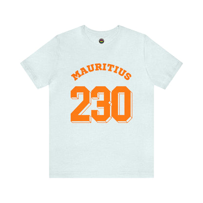 "MAURITIUS T-SHIRT: 'Mauritius 230' in Bold Orange 🌍🧡 - Unisex Women & Men Jersey Short Sleeve Tee