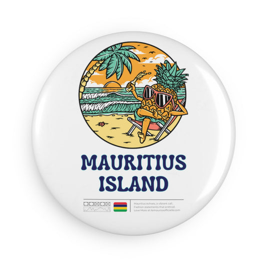 MAURITIUS BUTTON MAGNET: Relaxation Island Paradise 🍍🏖️🤍 - White Round (1 & 10 pcs)