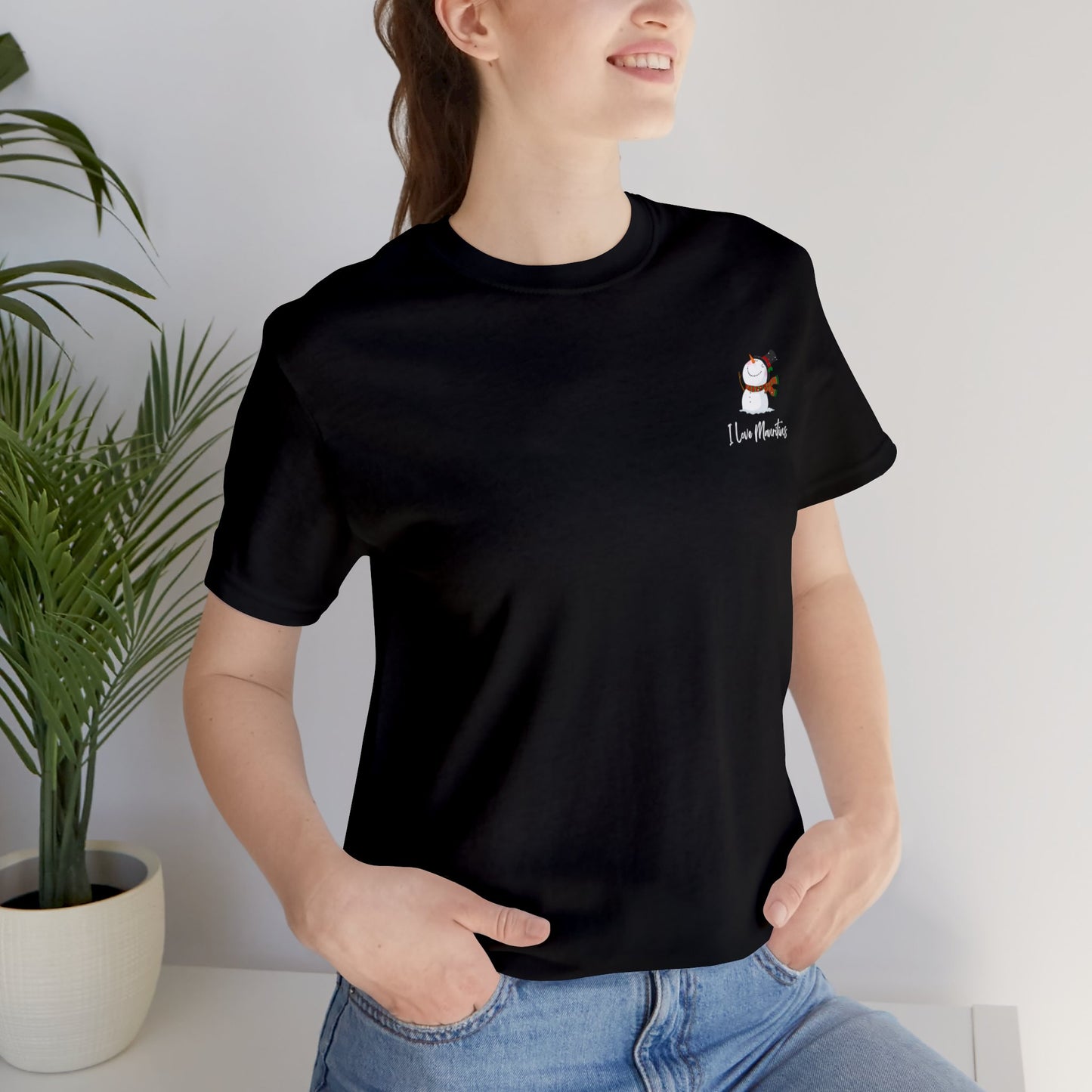 MAURITIUS CHRISTMAS T-SHIRT: Reindeer Snowman Festivity 🦌⛄ - Unisex Jersey Short Sleeve Tee