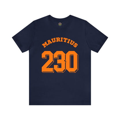 "MAURITIUS T-SHIRT: 'Mauritius 230' in Bold Orange 🌍🧡 - Unisex Women & Men Jersey Short Sleeve Tee