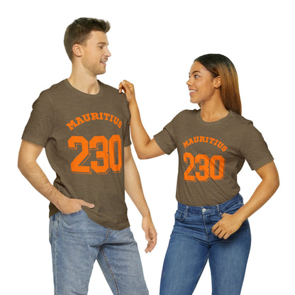 "MAURITIUS T-SHIRT: 'Mauritius 230' in Bold Orange 🌍🧡 - Unisex Women & Men Jersey Short Sleeve Tee