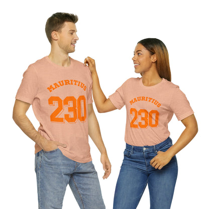 "MAURITIUS T-SHIRT: 'Mauritius 230' in Bold Orange 🌍🧡 - Unisex Women & Men Jersey Short Sleeve Tee