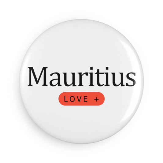 MAURITIUS BUTTON MAGNET: 'Mauritius Love+' Premium Edition ❤️🌴🤍 - White Round (1 & 10 pcs)