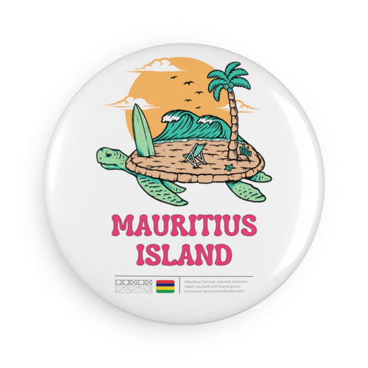 MAURITIUS BUTTON MAGNET: Tortoise Island Explorer 🐢🌴🤍 - White Round (1 & 10 pcs)