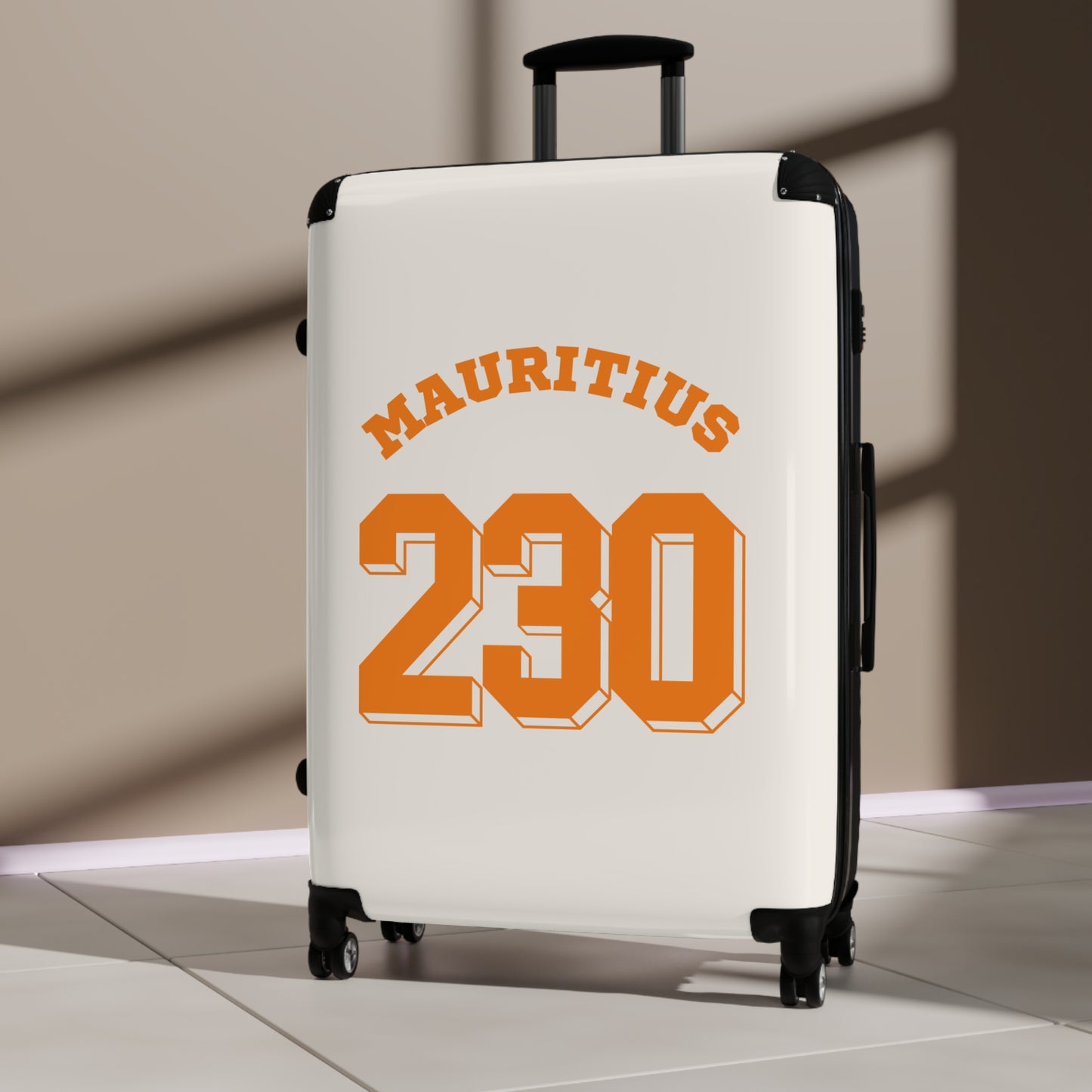 MAURITIUS SUITCASE: 'Mauritius 230' Tropical Explorer - Sunset Glow 🧡🤍🌴 - Tropical Chic Travel Suitcase