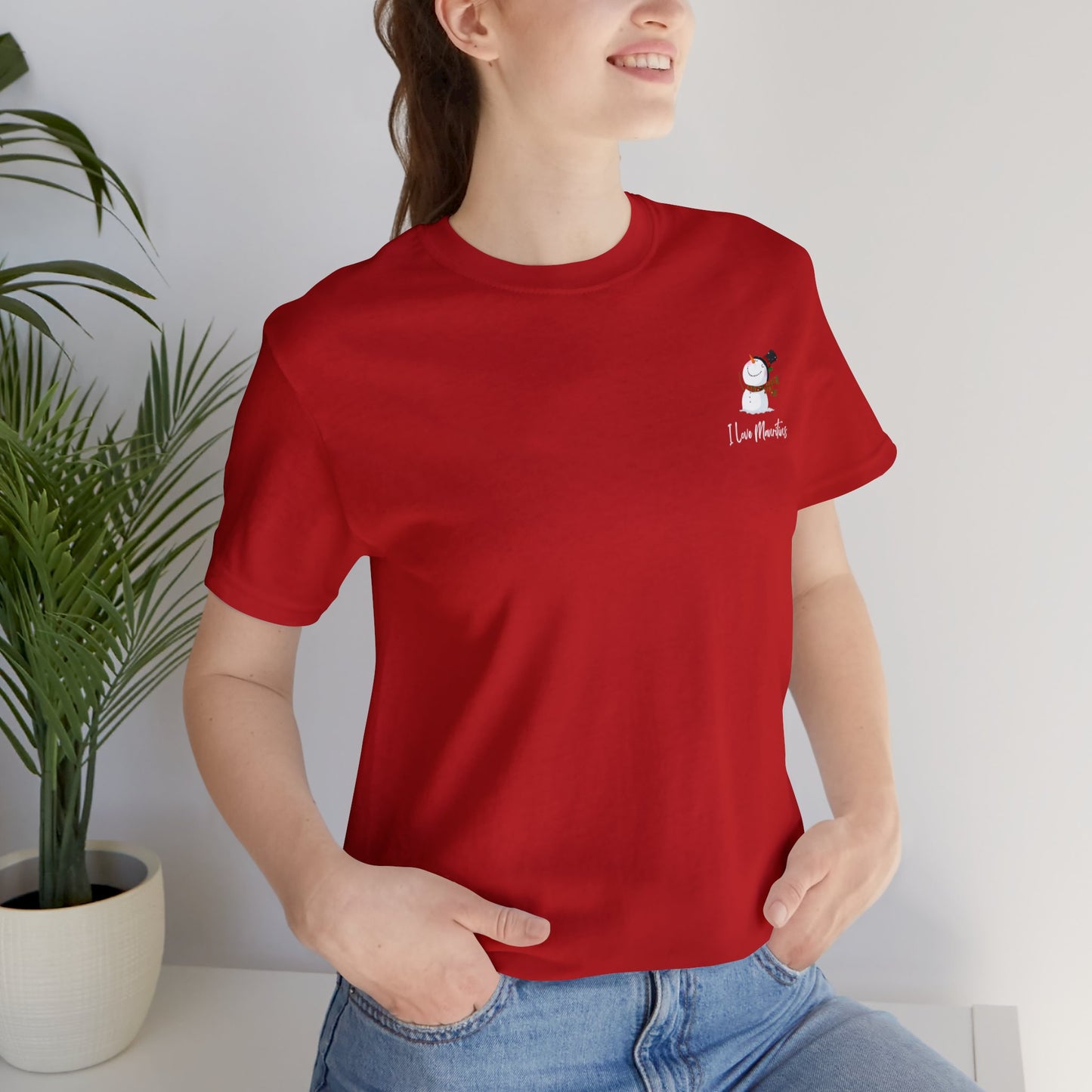 MAURITIUS CHRISTMAS T-SHIRT: Reindeer Snowman Festivity 🦌⛄ - Unisex Jersey Short Sleeve Tee