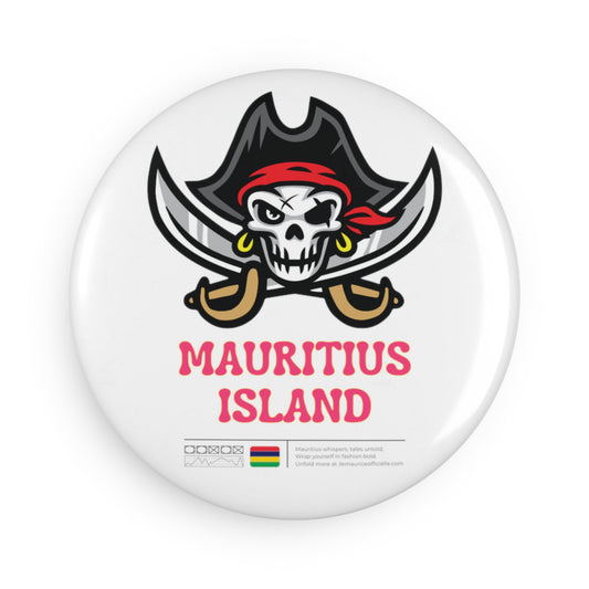 MAURITIUS BUTTON MAGNET: Pirate Paradise 🏴‍☠️🌴🤍 - White Round (1 & 10 pcs)