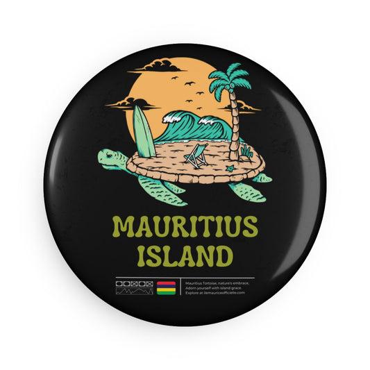 MAURITIUS BUTTON MAGNET: Tortoise Island Wanderer 🐢🏝️🖤 - Black Round (1 & 10 pcs)