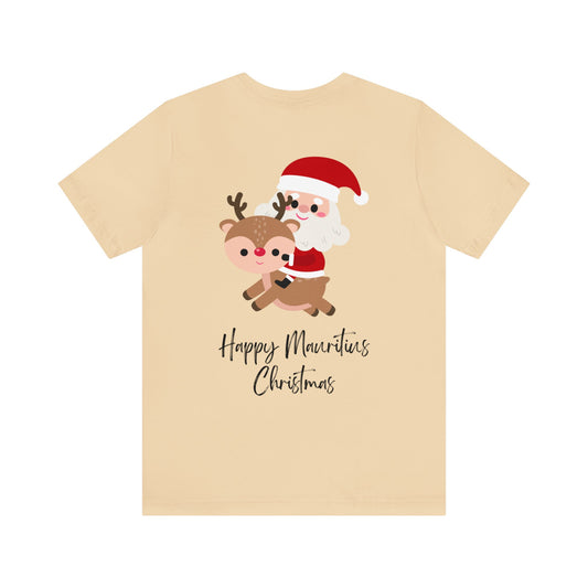 MAURITIUS CHRISTMAS T-SHIRT: Santa's Reindeer Ride Joy 🎅🦌 - Unisex Jersey Short Sleeve Tee