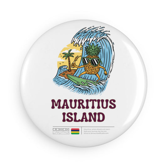 MAURITIUS BUTTON MAGNET: Tropical Bliss 🍍🏄‍♂️🤍 - White Round (1 & 10 pcs)