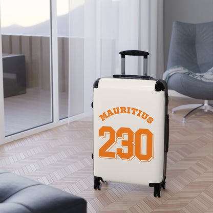 MAURITIUS SUITCASE: 'Mauritius 230' Tropical Explorer - Sunset Glow 🧡🤍🌴 - Tropical Chic Travel Suitcase