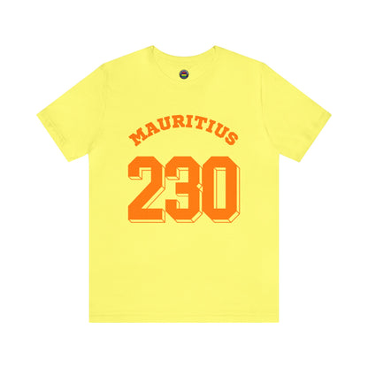 "MAURITIUS T-SHIRT: 'Mauritius 230' in Bold Orange 🌍🧡 - Unisex Women & Men Jersey Short Sleeve Tee