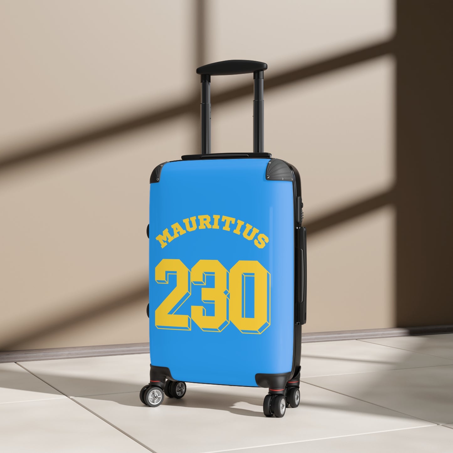 MAURITIUS SUITCASE: 'Mauritius 230' Island Explorer - Sunshine Blue 💛💙🌴 - Tropical Chic Travel Suitcase