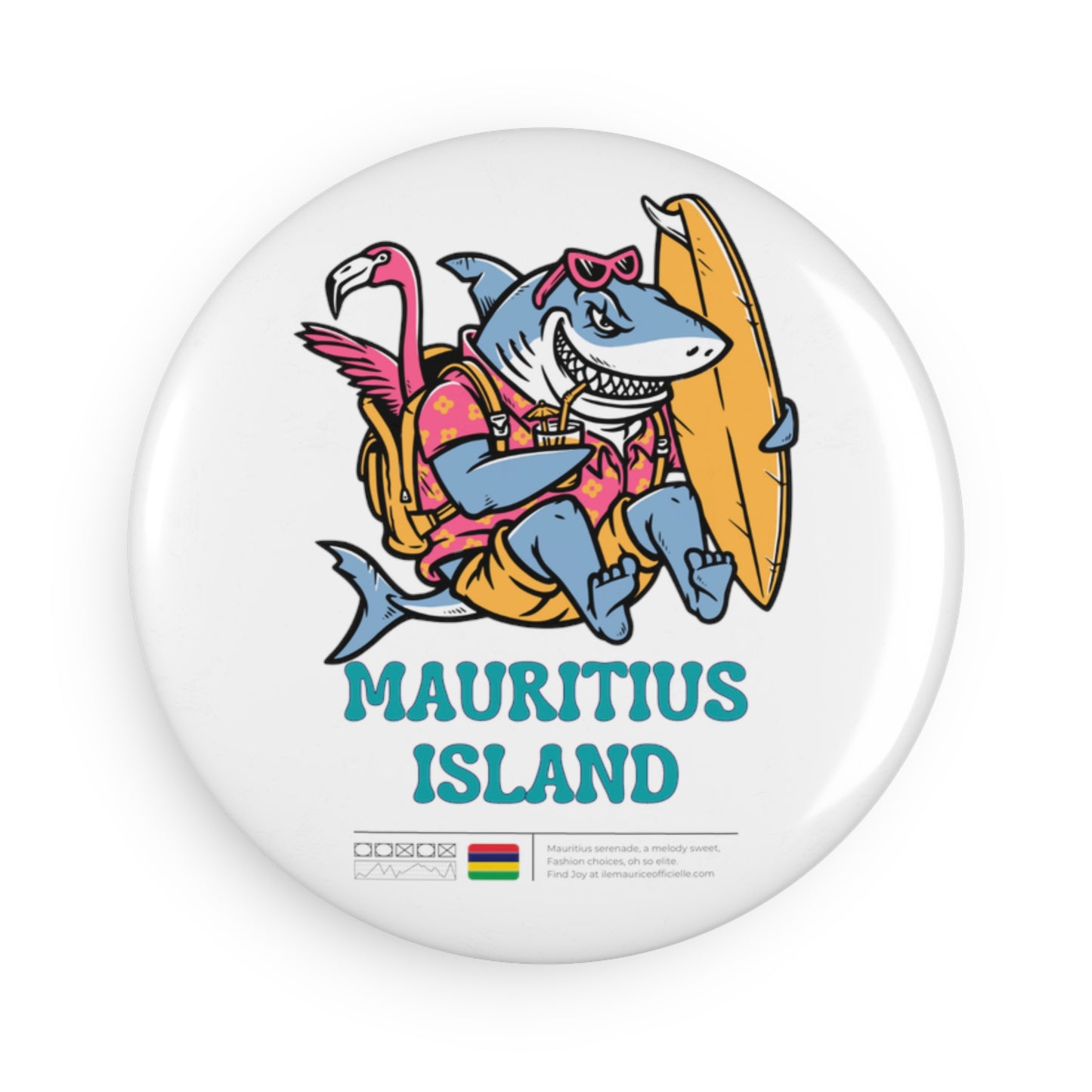 MAURITIUS BUTTON MAGNET: Island Adventure 🌴🦈🤍 - White Round (1 & 10 pcs)