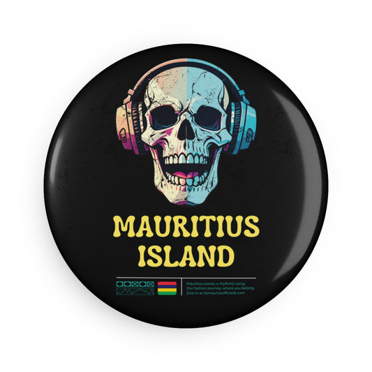 MAURITIUS BUTTON MAGNET: Skull Beats Experience 💀🎧🖤 - Black Round (1 & 10 pcs)