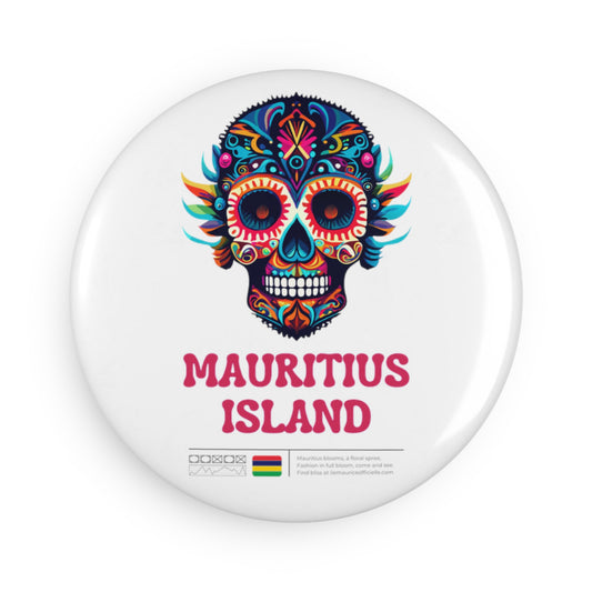 MAURITIUS BUTTON MAGNET: Exotic Island Charm 💀🏝️🤍 - White Round (1 & 10 pcs)