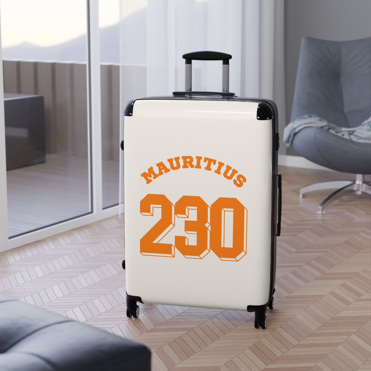 MAURITIUS SUITCASE: 'Mauritius 230' Tropical Explorer - Sunset Glow 🧡🤍🌴 - Tropical Chic Travel Suitcase